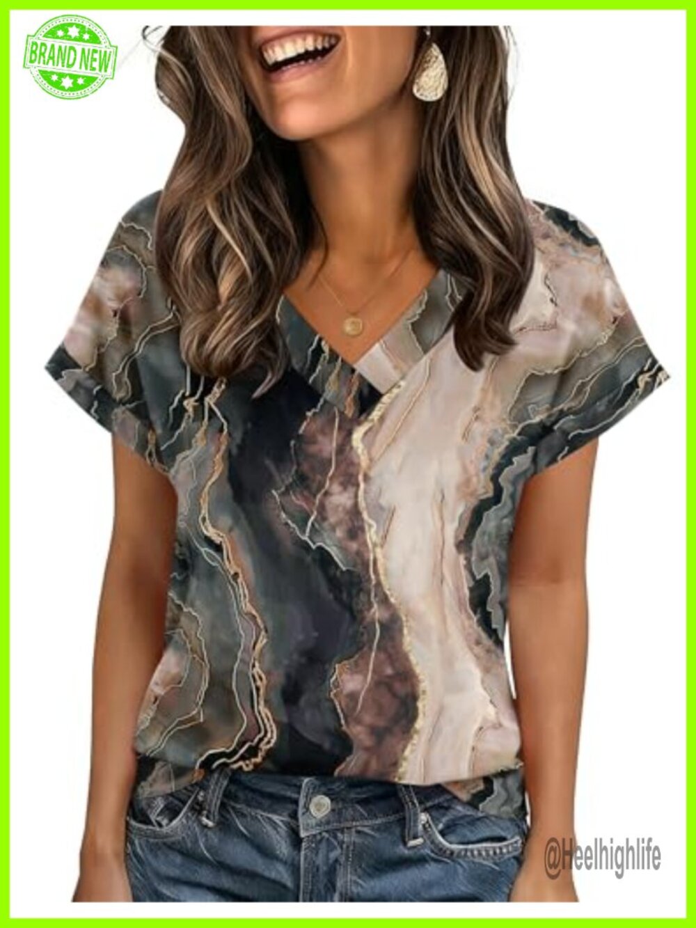 Zeagoo Womens V-Neck Rolled Short Sleeve Top - Blouse